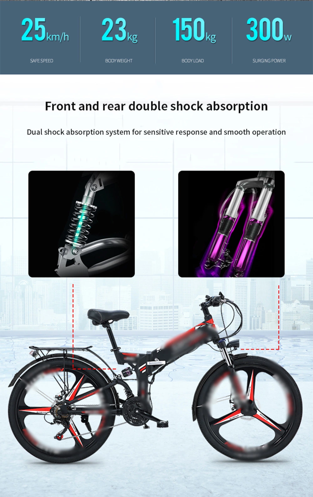 High Quality Ebike26" Folding Air Front Fork Rear Shock Ebike Hydraulic Electric Bicycle Full Suspension Electric Mountain Bike